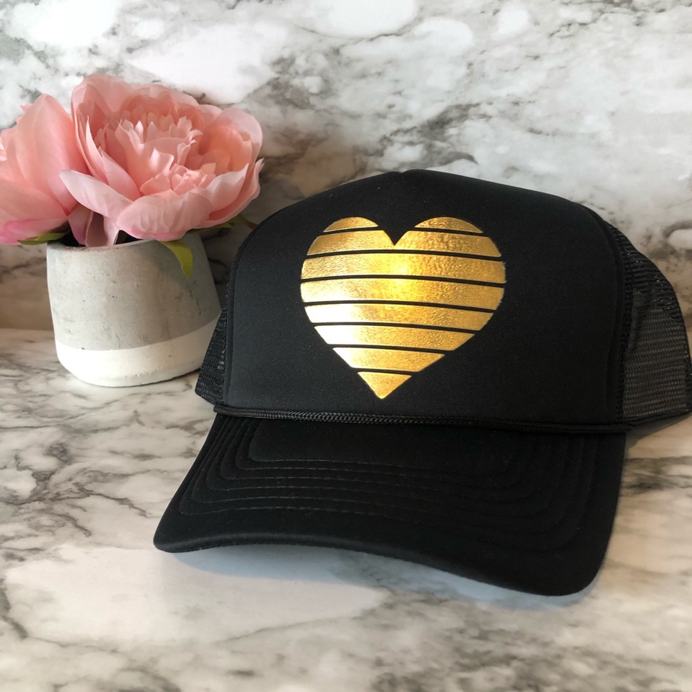 Ariebdesigns gold foil heart trucker hat